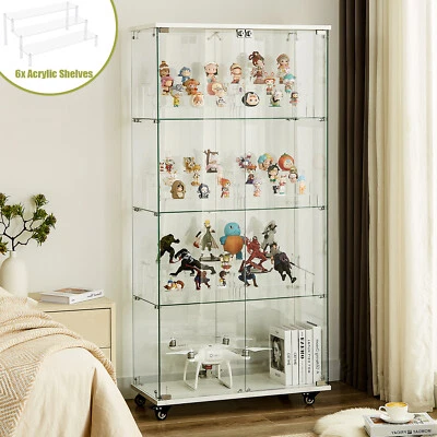 Vitrina de vidrio de 4 estantes 2 puertas gabinete de curiosidades estuche de trofeos de pie Foto 1 de 4