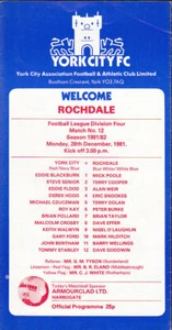 1981/82 YORK CITY V ROCHDALE 28-12-1981 DIVISION 4 - Picture 1 of 1