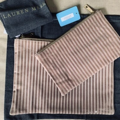 全新带标签 Lauren Merkin Ellie 条纹麂皮绒黄昏袋 135 美元 — 第 1/4 张图片
