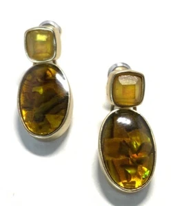 Liz Claiborne Gold Tone Yellow & Tiger CZ Dangle Drop Earrings IP121 - Picture 1 of 5