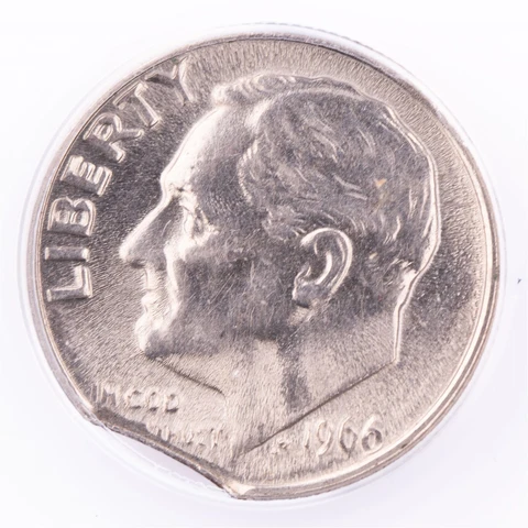 ERROR 1966 Roosevelt Dime ANACS AU58 Curved Clip Certified 10c Cover