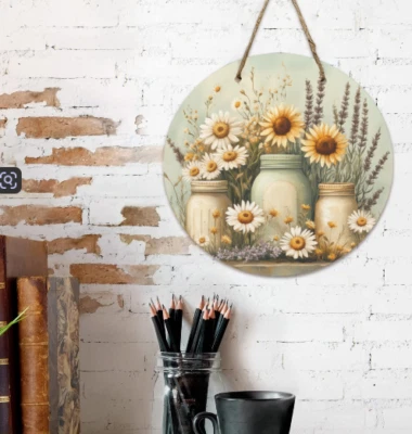 Letrero de puerta de decoración de madera florero florero vintage francés campo 12" vintage de granja Foto 1 de 4