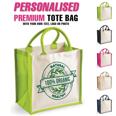 Personalised Shopper Jute Tote Bag Reusable Shopping Carrier Birthday Gift Sack - Image 1 of 4