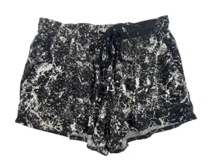 DECJUBA Shorts Viscose Drawstring Pockets Black White Paint Splatter Size 10 - Picture 1 of 8