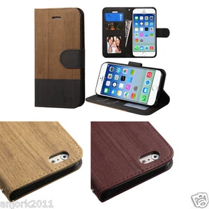 Funda tipo billetera tipo folio con aspecto de grano de madera para iPhone 6 (4,7") con ranura para tarjeta + soporte - Imagen 1 de 16