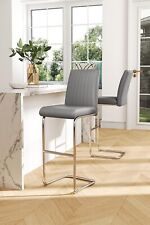 LIVING AND HOME 2 Pcs Grey PU Bar Stools with Backrest 