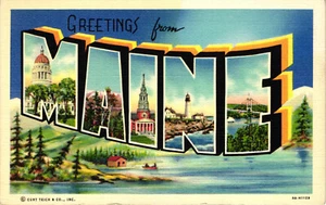 Vintage Unposted Postcard GREETINGS FROM MAINE Curteichcolor - Picture 1 of 2