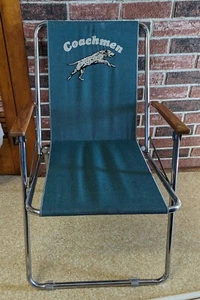 Vintage Zip Dee Coachmaen Folding Metal Frame Lawn Chair Wood Handles Blue - Picture 1 of 16