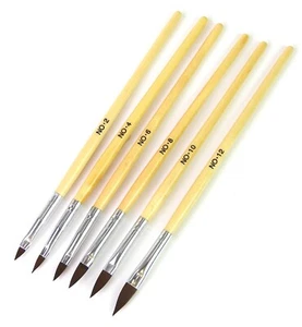 6pcs Pro Round Sable Acrylic Nail Art Brush Liquid Powder Size 2 4 6 8 10 12 Set - Picture 1 of 2