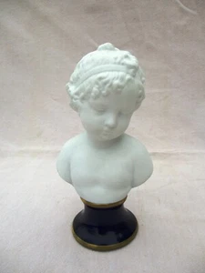 CAMILLE THARAUD FRENCH LIMOGES BUST SCULPTURE WHITE BISQUE CHERUB CHILD SIGNED - Picture 1 of 11