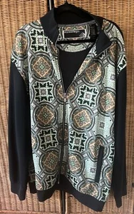 VTG enyce Geometric Pattern Zip Track Jacket Adult 2XL Black Green Y2K Hip Hop - Picture 1 of 4