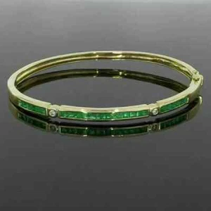 Princess Cut Lab Created Emerald Diamond Women's Bangle Bracelet 14K Gold Plated - Picture 1 of 5