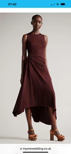 TED BAKER GIULLIA JERSEY DRESS WITH RUCHED CIRCLE CUT OUT BROWN - Picture 1 of 3