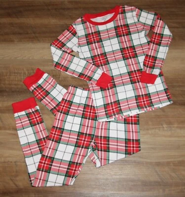 LN! Boys SIZE 8 Red White & Green Plaid 2 Piece Snug Fit PJs Pajamas - Image 1 of 3