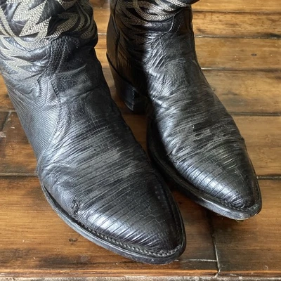 Botas de Vaquero TONY LAMA Iguana Lagarto Negro Talla 7 D Cuero Western Rodeo Foto 1 de 4