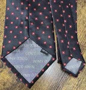 Giorgio Armani Black Red Square Italian 100% Silk Men's Tie 60" X 4" Hand Made - Picture 1 of 4
