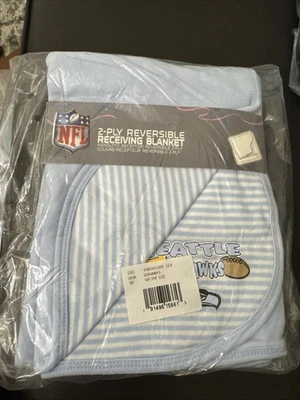 NFL Seattle Seahawks Bebé Azul Blanco Rayas 2 Capas Manta Receptora 28x28 Foto 1 de 4
