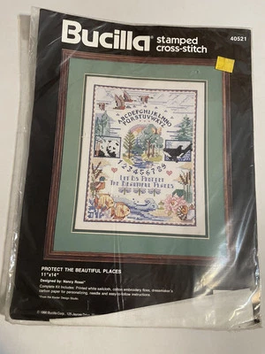 Kit Punto de Cruz Estampado Bucilla "Protege los Lugares Hermosos" 40521 11x14 Foto 1 de 4