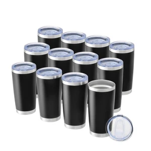 20 Unzen Becher Großpackung, 12 Stück Edelstahl Becher Set mit Deckel & Strohhalm, Doppel... - Bild 1 von 8