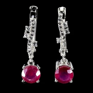 925 Sterling Silver Earrings Round Ruby 5mm Natural Gemstone Jewelry - Picture 1 of 13