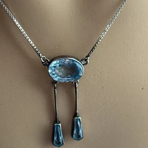 Exquisite Art Deco Kette,925 Silber,Aquamarin?BlauTopas? Zirkonia?-ca.1920 - Bild 1 von 7