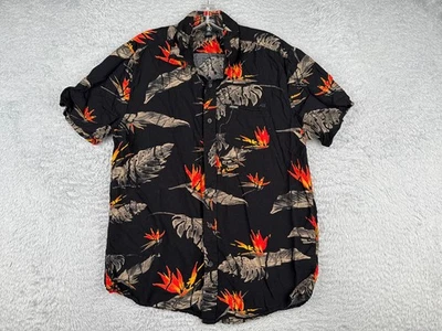 Volcom Shirt Adult Medium Black Beige Floral Bird Of Paradise Button Up Hawaiian - Image 1 of 4