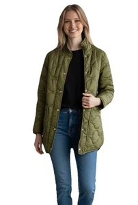 Manteau veste PrimaLoft imprimé cocon vert petit vert signé J.Crew taille moyenne - Photo 1/7