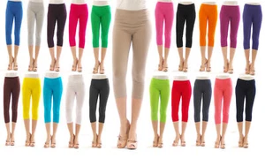 Capri Pants 3/4 Ladies Cotton Leggings Many Colours Sports Fitness DL24 - Picture 1 of 22