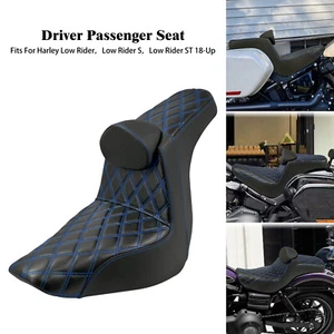 Driver Passenger Gel Seat w/ Backrest Blue Line For Harley Low Rider 2018-2024 - Picture 1 of 22