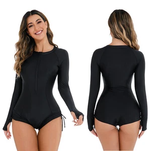Women's Zipper Long Sleeve Swim Wear Rash Guard One Piece Scuba Surfing Swimsuit - Picture 1 of 10