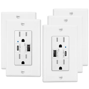 Toma de pared USB tipo C 4.2A receptáculo de alta velocidad TR chip inteligente para iPhone paquete de 5 - Imagen 1 de 12