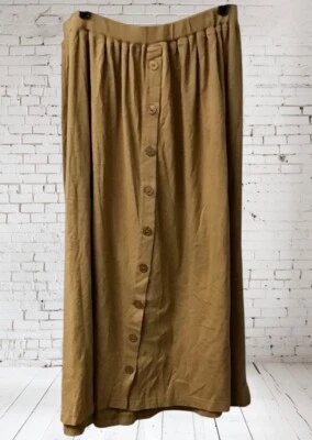Maxi Elisabeth Liz Claiborne Algodón Botón Falda L-XL 3 Marrón Tostado Elástico NUEVO Foto 1 de 2