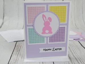 Happy Easter Greeting Card Kit #13 [Lot of 4, Handmade, Pastel Pink Rabbit] - Picture 1 of 6