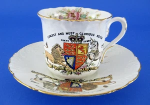 Foley Inglaterra Reina Victoria 60 Años Reinado Taza de Té y Platillo Antiguo 1897 - Imagen 1 de 7
