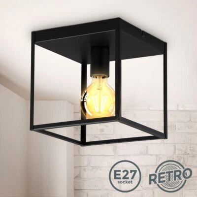 B.K.LICHT Retro-Deckenlampe schwarz-matt eckig 22x22cm Metall 1-flammig E27 LED Leuchte