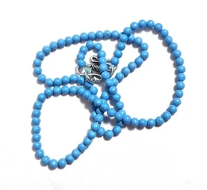 Collane stringate argento sterling 925 perle lisce rotonde turchese blu 4 mm 15" - Foto 1 di 8