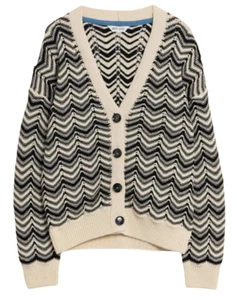 White Stuff Chevron Striped V Neck Cardigan 100% Pure Cotton Black/Cream size 12 - Picture 1 of 6