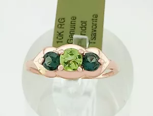 GENUINE TSAVORITE & PERIDOT RING 10K ROSE GOLD - Free Certificate Appraisal - Picture 1 of 6