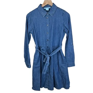 Draper James Blue Denim Long Sleeve Front Button A- Line Belted Dress 4 NWOT - Picture 1 of 6