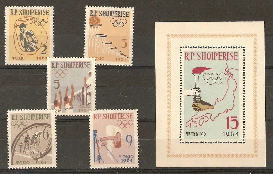 Albania Albania 1963 MiNr 747 A - 751 A+ Bloque 19 MNH** Nochevieja Juegos Olímpicos de Tokio Foto 1 de 1