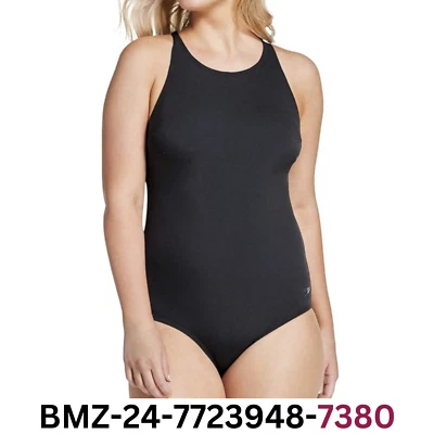 Traje de baño Speedo para mujer de una pieza cuello alto corte contemporáneo, negro Speedo, 12 Foto 1 de 4