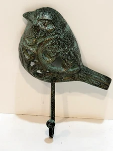 Cast Iron Bird Wall Single Hook Key/ Towel/ Coat/Hat Hanger Verdigris Finish - Picture 1 of 11