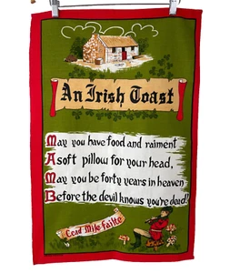UNUSED Vtg Flax Cotton AN IRISH TOAST Tea Towel Wall Hanging Quote Gaelic Celtic - Picture 1 of 8