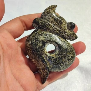 AA Antique Black Stone mysterious animal carving Stone Bead Amulet MG-9-10 - Picture 1 of 7