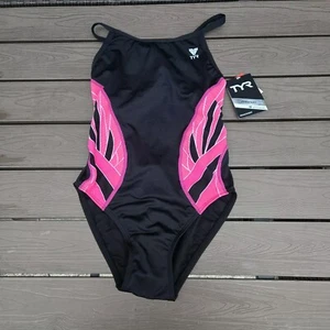 TYR Duralast Phoenix Pink/black DiamondFit 1 Pc Swim, Girls Youth Sz 24 ,NEW - Picture 1 of 3