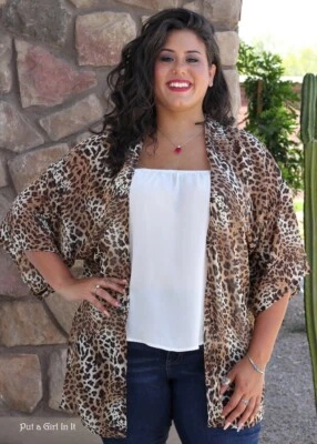 New PLUS SIZE Womens LEOPARD ANIMAL PRINT CHIFFON CARDIGAN KIMONO WRAP 1X 2X 3X - Image 1 of 4