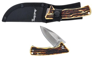 UNCLE HENRY 2 Knife Set, Fixed Blade 4" Folder 3" Staglon Handle, Gift Tin - Picture 1 of 2