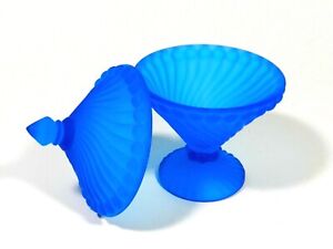 Westmoreland Blue Satin Glass Swirl Candy Dish With Lid