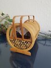 Pressed Butterfly Coasters Rattan Wicker with Holder Set Of 6 Vintage Taiwan ROC