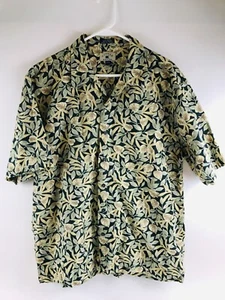 Cutter & Buck Shirt Men's Size Large Green Tan Button Up Linen Blend *Leaf Print - Picture 1 of 6